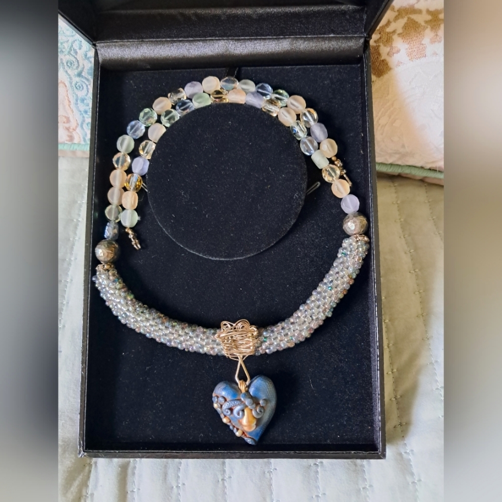 Unique Rare Artisan Mixed Media Silver Sea Glass Labradorite Necklace & Pendant